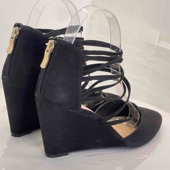BCBGeneration Zolee2 Suede Black Womens Strappy Pointy Toe Wedge Heels Size 7M - Picture 5 of 9